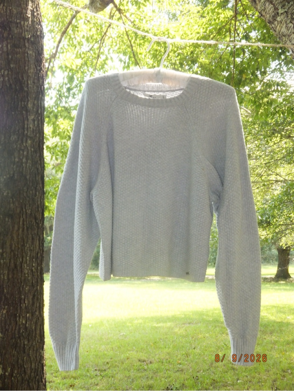 Hollister Light Gray Cropped Crewneck Sweater